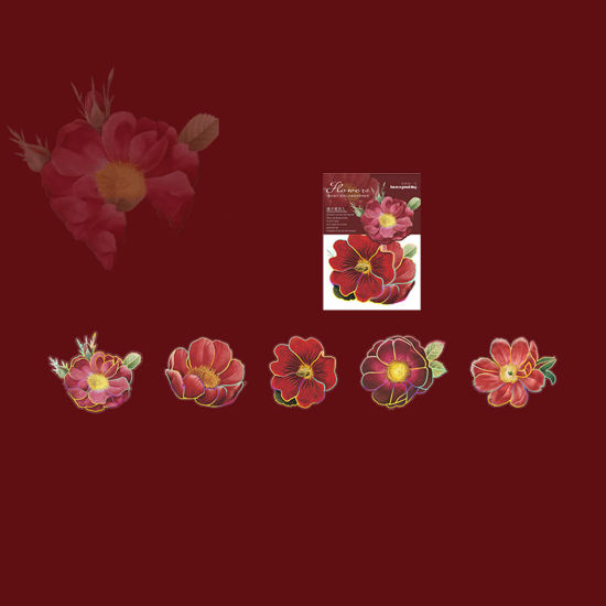 Picture of 1 Set ( 10 PCs/Set) PET DIY Scrapbook Deco Stickers Wine Red Flower