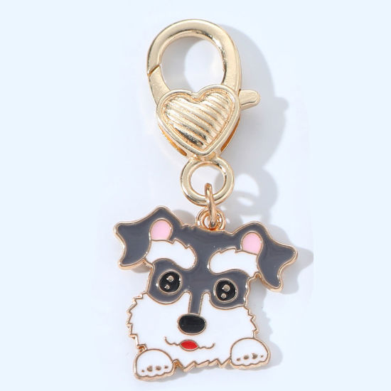 Picture of 1 Piece Cute Keychain & Keyring Gold Plated Gray Schnauzer Animal Heart Enamel 5cm