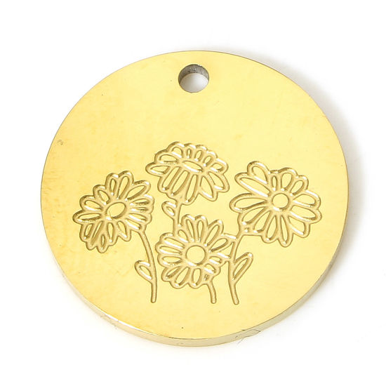 Picture of 1 Piece Eco-friendly PVD Vacuum Plating 304 Stainless Steel Stylish Disc Charms 18K Real Gold Plated Round Flower 15mm x 15mm