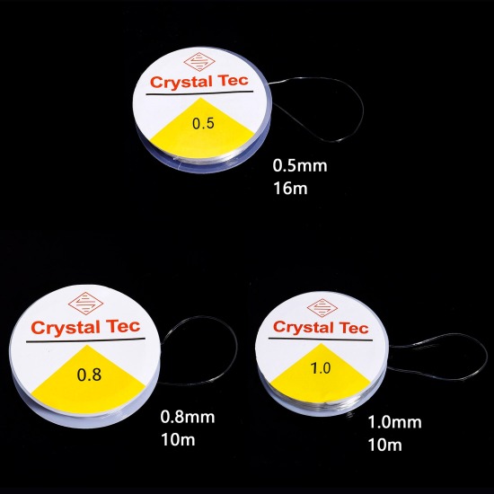 Picture of 6 Rolls Nylon Jewelry Thread Cord Transparent Clear Elastic Mixed Size 1mm 0.8mm 0.5mm