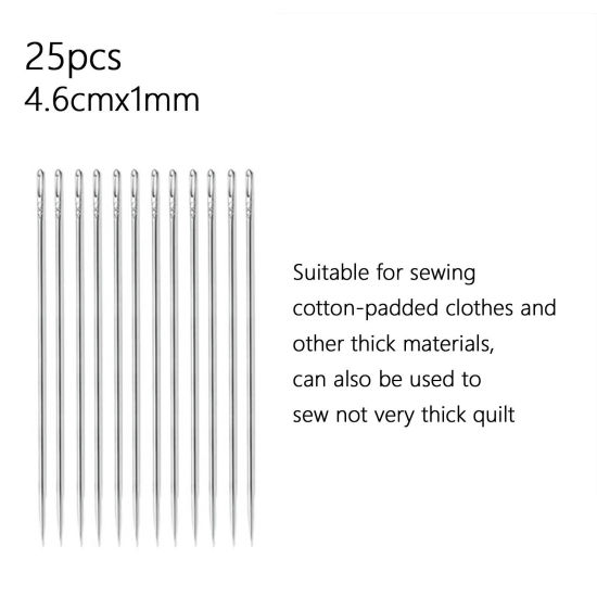 Picture of 4 Packets ( 25 PCs/Packet) Stainless Steel Sewing Needles Silver Tone 4.6cm long