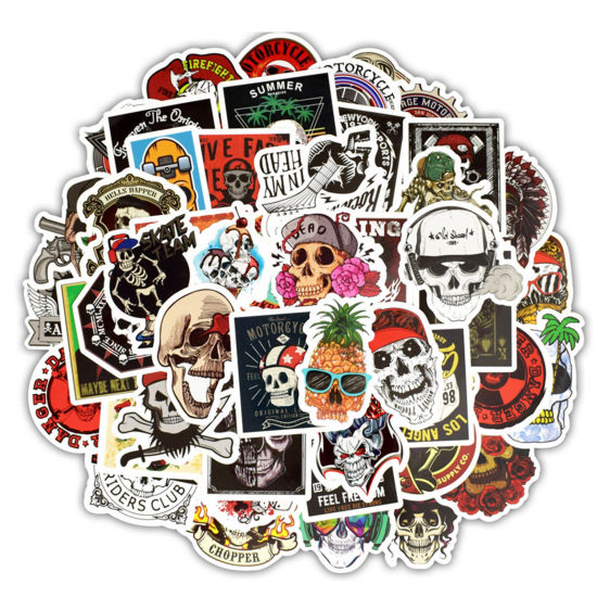 Picture of 1 Set ( 50 PCs/Set) PVC Halloween DIY Scrapbook Deco Stickers Multicolor Skull