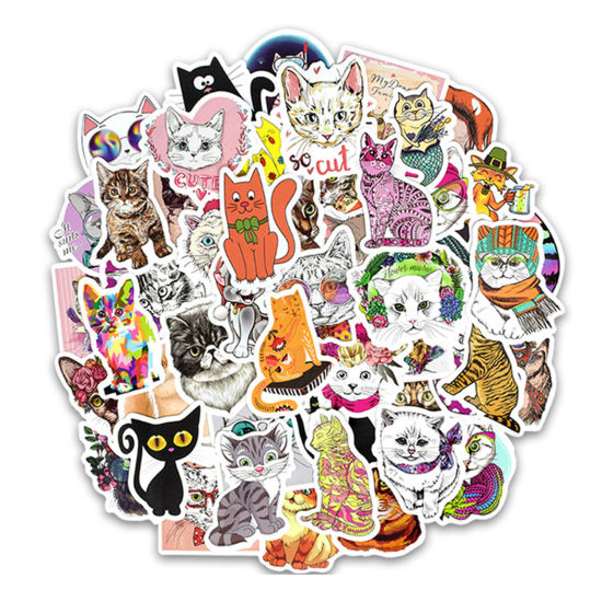 Picture of 1 Set ( 50 PCs/Set) PVC DIY Scrapbook Deco Stickers Multicolor Cat Animal