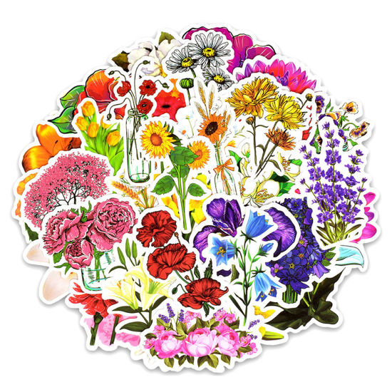 Picture of 1 Set ( 50 PCs/Set) PVC DIY Scrapbook Deco Stickers Multicolor Flower