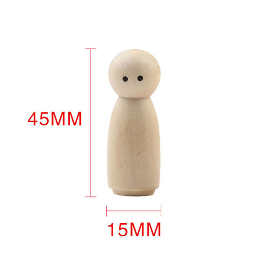 Picture of 10 PCs Wood Unfinished Blank Peg Doll Bodies For DIY Painting Craft Ornament Natural Human 4.5cm x 1.5cm