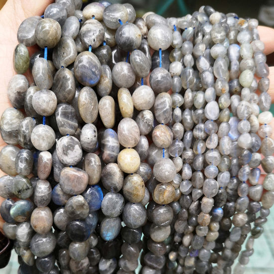 Bild von 1 Strang (ca. 65-45 Stück/Strang) Mondstein ( Natur ) Perlen für die Herstellung von DIY-Charme-Schmuck Unregelmäßig Grau ca. 6mm-8mm D.