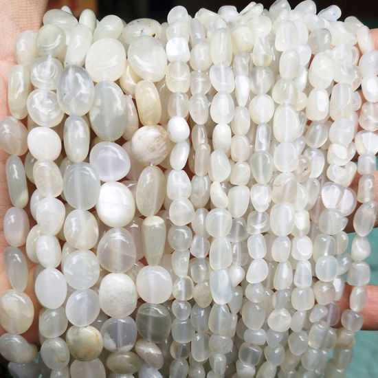 Picture of 1 Strand (Approx 65 - 45 PCs/Strand) Moonstone ( Natural ) Loose Beads For DIY Jewelry Making Irregular White About 6mm - 8mm Dia.