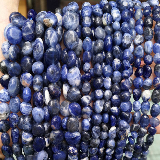 Picture of 1 Strand (Approx 65 - 45 PCs/Strand) Blue-vein Stone ( Natural ) Loose Beads For DIY Jewelry Making Irregular About 6mm - 8mm Dia.