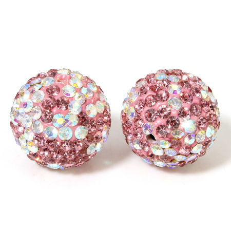Immagine di 5 Pz Argilla Perline per la Creazione di Gioielli con Ciondoli Fai-da-te Tondo Rosa Trasparente Strass Circa 16mm Dia, Foro: Circa 1.2mm