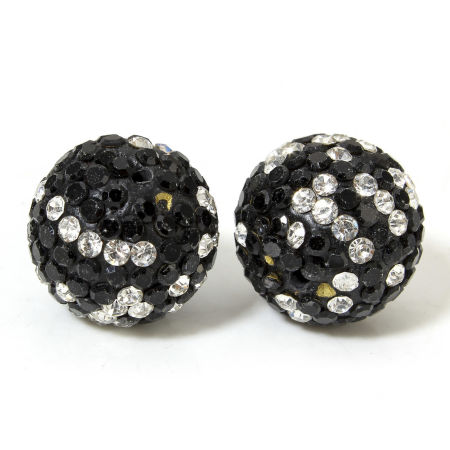 Immagine di 5 Pz Argilla Perline per la Creazione di Gioielli con Ciondoli Fai-da-te Tondo Nero Trasparente Strass Circa 16mm Dia, Foro: Circa 1.2mm