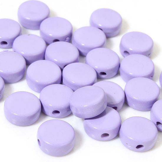 10 個 アクリル ビーズ ペンダント チャーム DIY 手作り ハンドメイド ジュエリー アクセサリーを作る 薄紫色 フラットラウンド エナメル 約 8mm 直径、 1.2mm、 の画像