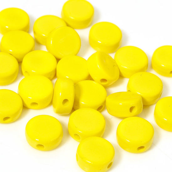 10 個 アクリル ビーズ ペンダント チャーム DIY 手作り ハンドメイド ジュエリー アクセサリーを作る 黄色 フラットラウンド エナメル 約 8mm 直径、 1.2mm、 の画像