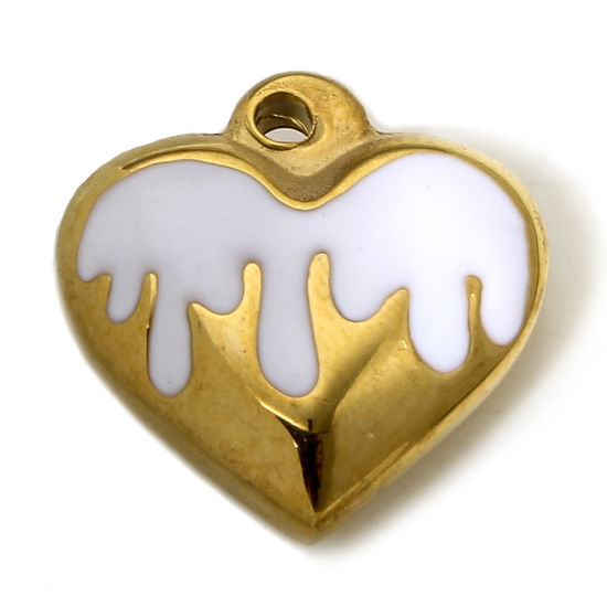 Immagine di 1 Pz 304 Acciaio Inossidabile Charms Cuore Placcato Oro 18K Bianco Smalto 17mm x 16.5mm