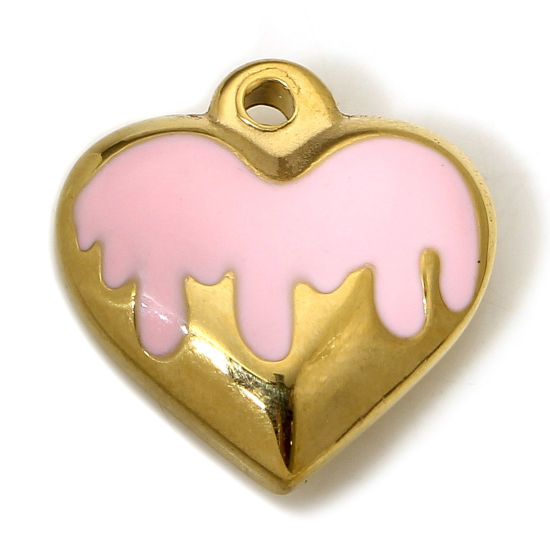 Immagine di 1 Pz 304 Acciaio Inossidabile Charms Cuore Placcato Oro 18K Rosa Smalto 17mm x 16.5mm
