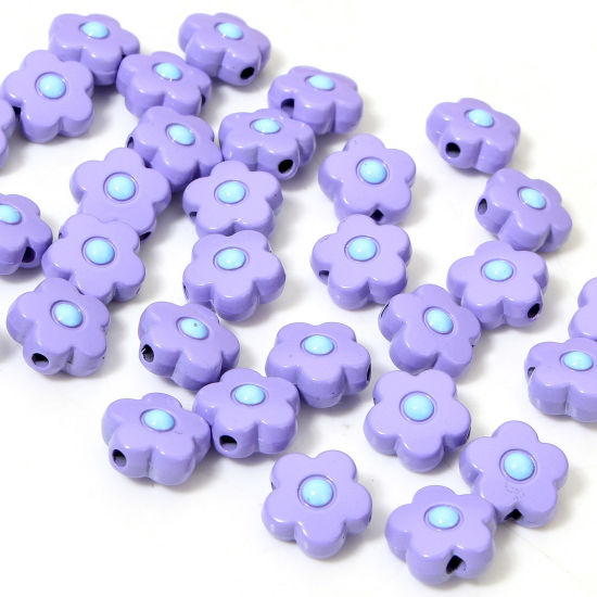 Image de 10 Pcs Perles pour DIY Fabrication de Bijoux de Pendentife en Alliage de Zinc Collection Végétale Violet Fleur Émail 10mm x 10mm, Trou: env. 1.4mm