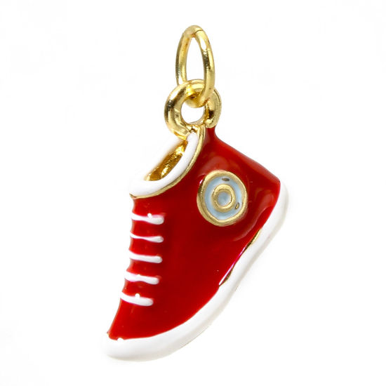 Image de 1 Pièce Breloques Vêtements en Laiton Chaussures Plaqué Or Véritable 18K Rouge 3D 16mm x 14mm