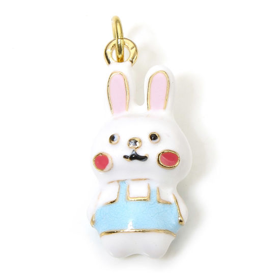 Image de 1 Pièce Breloques Jour de Pâques en Laiton Lapin Plaqué Or Véritable 18K Multicolore 3D 23mm x 9mm