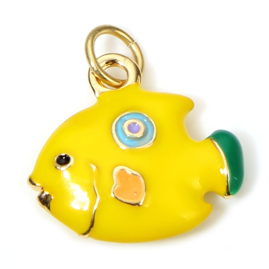 Image de 1 Pièce Breloques Bijoux d'Océan en Laiton Poisson Plaqué Or Véritable 18K Jaune 3D 17mm x 15mm