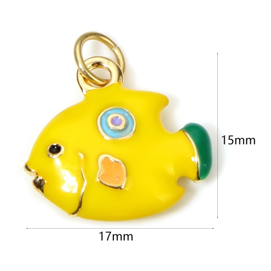 Image de 1 Pièce Breloques Bijoux d'Océan en Laiton Poisson Plaqué Or Véritable 18K Jaune 3D 17mm x 15mm