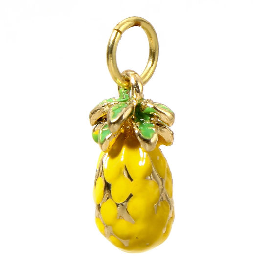 Image de 1 Pièce Breloques en Laiton Ananas Plaqué Or Véritable 18K Jaune 3D 16mm x 6mm