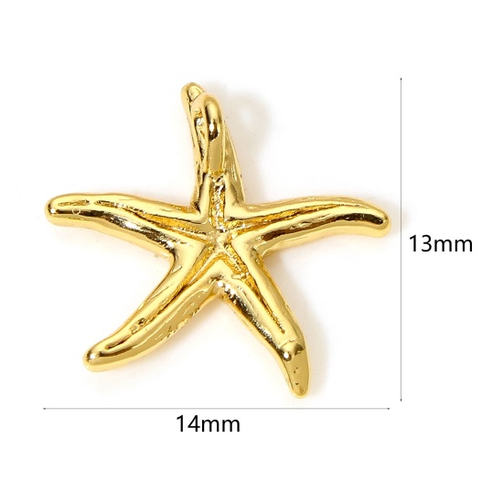 Picture of 2 PCs Brass Ocean Jewelry Charms 18K Gold Plated Star Fish 14mm x 13mm