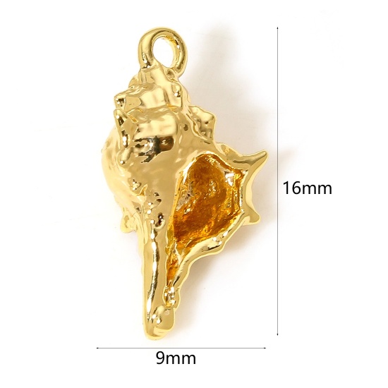 Picture of 2 PCs Brass Charms 18K Gold Plated Conch/ Sea Snail 3D 16mm x 9mm