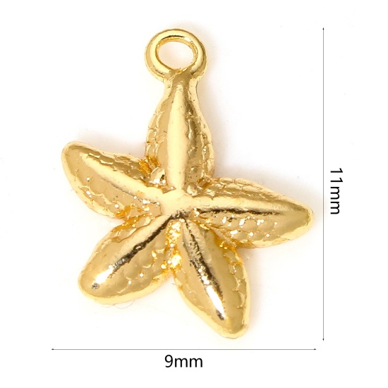 Picture of 2 PCs Brass Ocean Jewelry Charms 18K Gold Plated Star Fish 11mm x 9mm