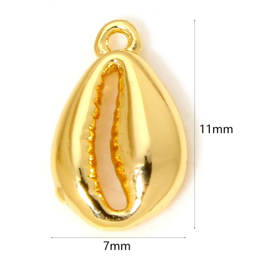 Picture of 2 PCs Brass Charms 18K Gold Plated Cowrie Monetaria Caputserpentis 11mm x 7mm