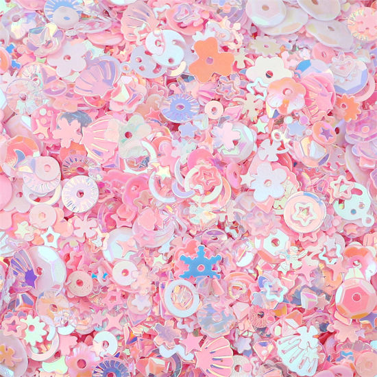 Picture of 1 Packet 3-10mm PET Sequins Paillettes Sewing Clothes Decoration Nail Material DIY  Accessory At Random Mixed Pink
