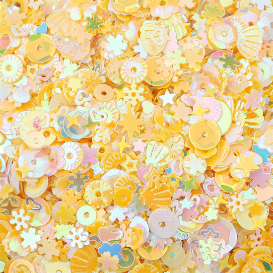 Picture of 1 Packet 3-10mm PET Sequins Paillettes Sewing Clothes Decoration Nail Material DIY  Accessory At Random Mixed Yellow