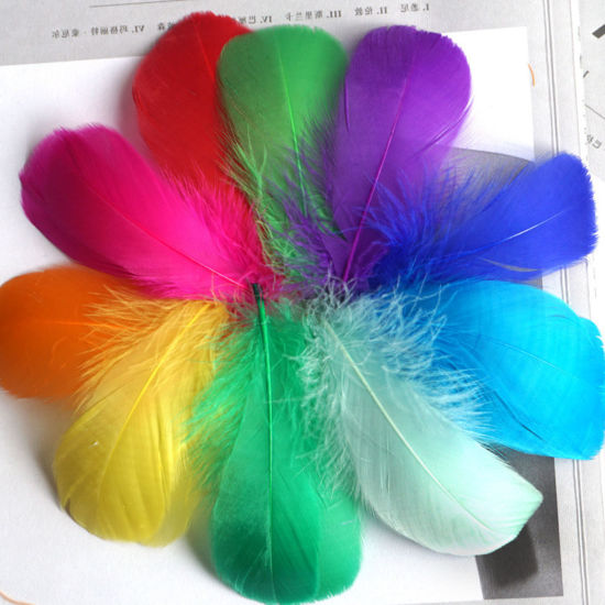 Picture of 100 PCs Natural Dyed Goose Feather DIY Handmade Craft Materials Accessories At Random Mixed Color 12cm - 6cm