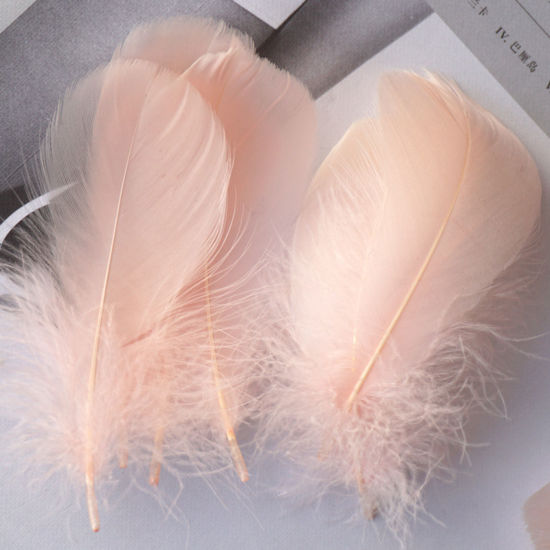 Picture of 100 PCs Natural Dyed Goose Feather DIY Handmade Craft Materials Accessories Peachy Beige 12cm - 6cm