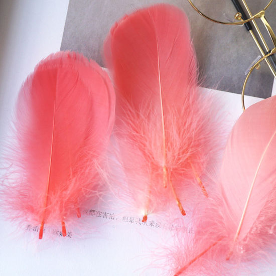 Picture of 100 PCs Natural Dyed Goose Feather DIY Handmade Craft Materials Accessories Watermelon Red 12cm - 6cm
