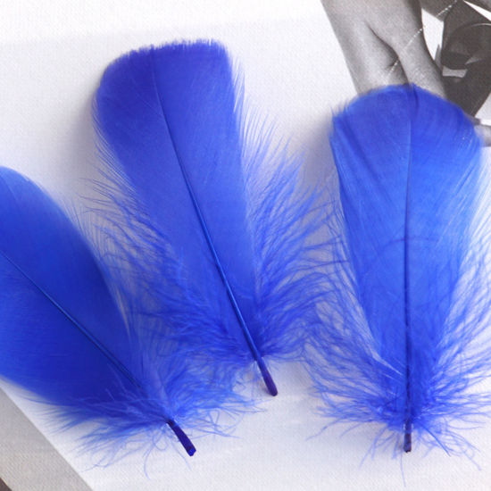 Picture of 100 PCs Natural Dyed Goose Feather DIY Handmade Craft Materials Accessories Royal Blue 12cm - 6cm