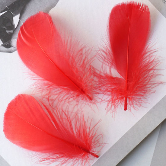 Picture of 100 PCs Natural Dyed Goose Feather DIY Handmade Craft Materials Accessories Red 12cm - 6cm