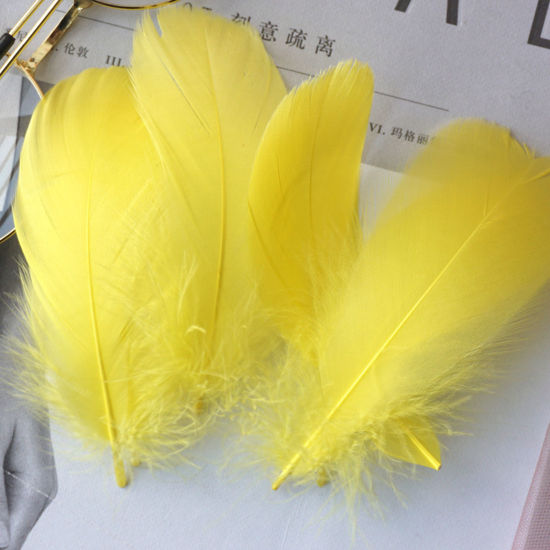 Picture of 100 PCs Natural Dyed Goose Feather DIY Handmade Craft Materials Accessories Yellow 12cm - 6cm