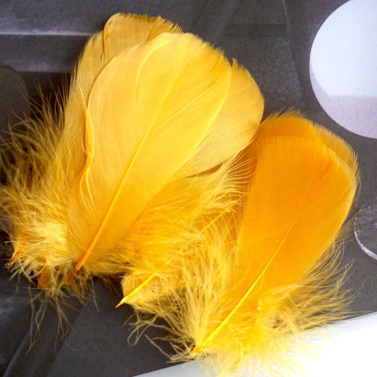 Picture of 100 PCs Natural Dyed Goose Feather DIY Handmade Craft Materials Accessories Golden Yellow 12cm - 6cm