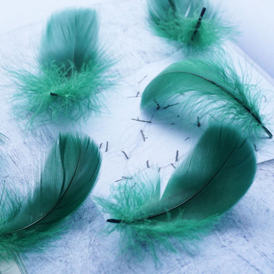 Picture of 100 PCs Natural Dyed Goose Feather DIY Handmade Craft Materials Accessories Dark Green 12cm - 6cm