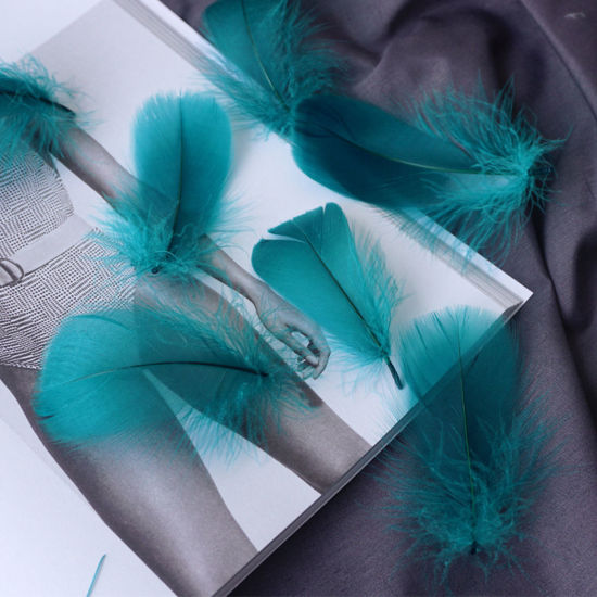 Picture of 100 PCs Natural Dyed Goose Feather DIY Handmade Craft Materials Accessories Peacock Blue 12cm - 6cm