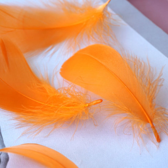 Picture of 100 PCs Natural Dyed Goose Feather DIY Handmade Craft Materials Accessories Orange 12cm - 6cm