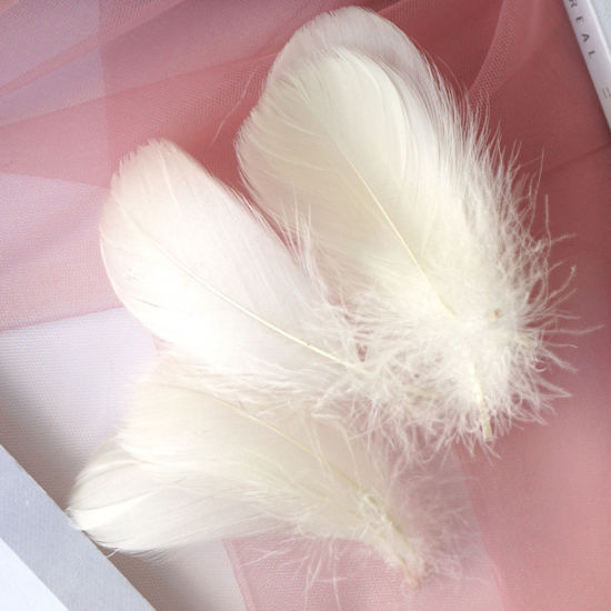 Picture of 100 PCs Natural Dyed Goose Feather DIY Handmade Craft Materials Accessories Beige 12cm - 6cm
