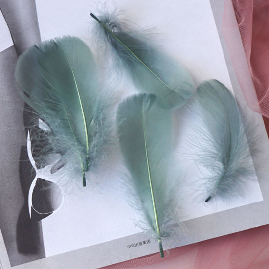 Picture of 100 PCs Natural Dyed Goose Feather DIY Handmade Craft Materials Accessories Sage Green 12cm - 6cm