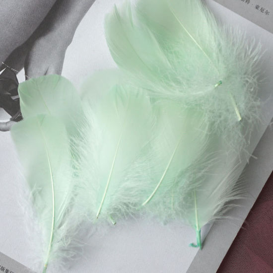 Picture of 100 PCs Natural Dyed Goose Feather DIY Handmade Craft Materials Accessories Light Green 12cm - 6cm