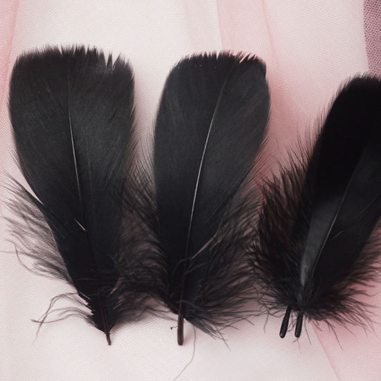 Picture of 100 PCs Natural Dyed Goose Feather DIY Handmade Craft Materials Accessories Black 12cm - 6cm