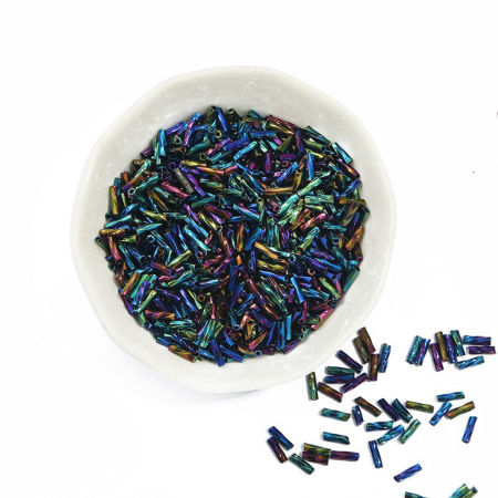 Picture of Glass Seed Beads Twisted Bugle Multicolor About 6mm x 2mm