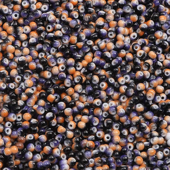 Bild von 10 Grams (Approx 34 PCs/Gram) Glass Seed Beads Round Black & Orange Gradient Color About 3mm Dia., Hole: Approx 0.5mm
