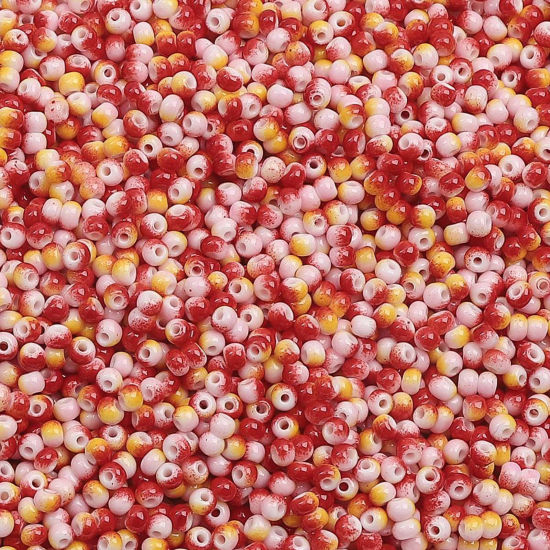 Bild von 10 Grams (Approx 34 PCs/Gram) Glass Seed Beads Round Red & Yellow Gradient Color About 3mm Dia., Hole: Approx 0.5mm