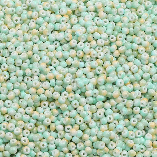 Bild von 10 Grams (Approx 34 PCs/Gram) Glass Seed Beads Round Pale Yellow & Green Gradient Color About 3mm Dia., Hole: Approx 0.5mm