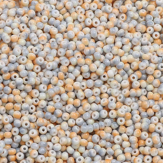 Bild von 10 Grams (Approx 34 PCs/Gram) Glass Seed Beads Round Gray & Orange Gradient Color About 3mm Dia., Hole: Approx 0.5mm
