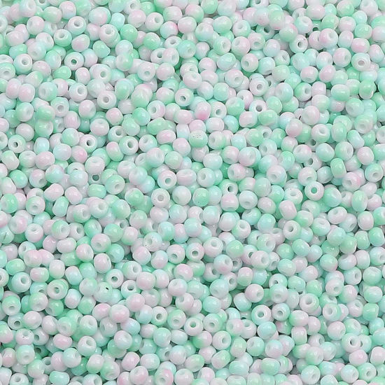 Bild von 10 Grams (Approx 34 PCs/Gram) Glass Seed Beads Round Pink & Green Gradient Color About 3mm Dia., Hole: Approx 0.5mm